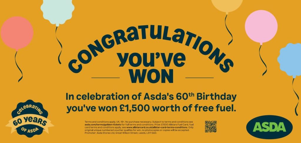 Asda hides ‘golden tickets’ in stores as part of its 60th anniversary campaign. July 2025