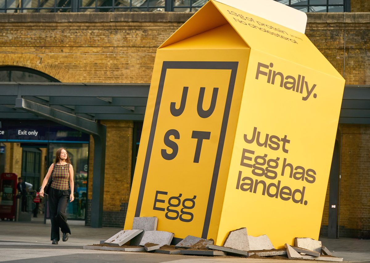 Just Egg is looking to break into the UK market with a giant-sized out-of-home activation outside King's Cross station in London.