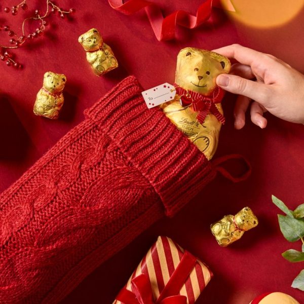 Swiss chocolatier Lindt is giving out free Lindt Teddys to anyone who brings a stocking to a participating store.